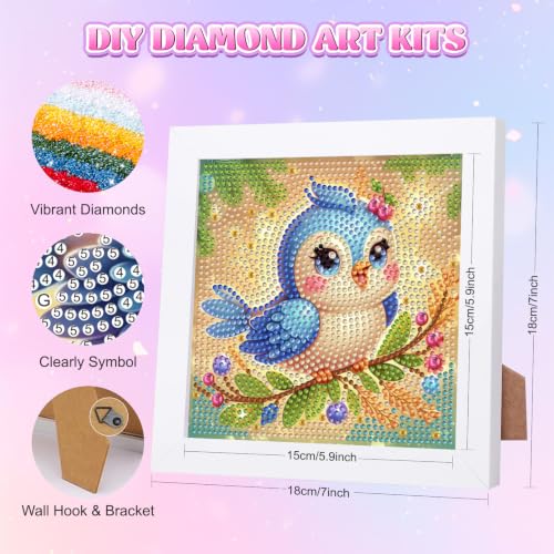 GHHKUD Cute Blue Bird on Branch Diamond Art Painting Kits for Kids with Frame, Cartoon Animals Diamond Art Adults Kids Crafts for Ages 4-6-8-12, Easy to DIY Gifts Package Home Wall Decor 7x7inch - color: Cute Blue Bird