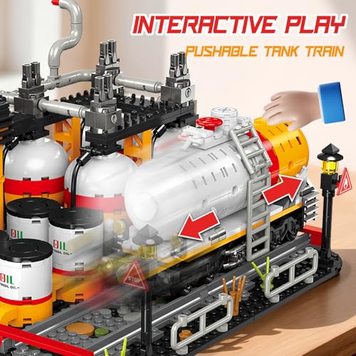Modular Gas Station & Chemical Plant Building Set, 743 PCS Industrial Storage Tank Brick Model with Loading Bay, Display Model Kit for Adults and Kids Ages 6+ - style: Transportation and Storage Factory