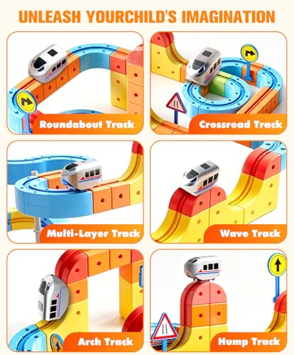 klick Rail Electric Magnetic Train Set, 3D Gravity-Defying Flexible Race Track for Kids 2-8, Building Toy Train Track, Educational STEM Building Toy, Birthday Gift for Boys Girls - color: Pink1