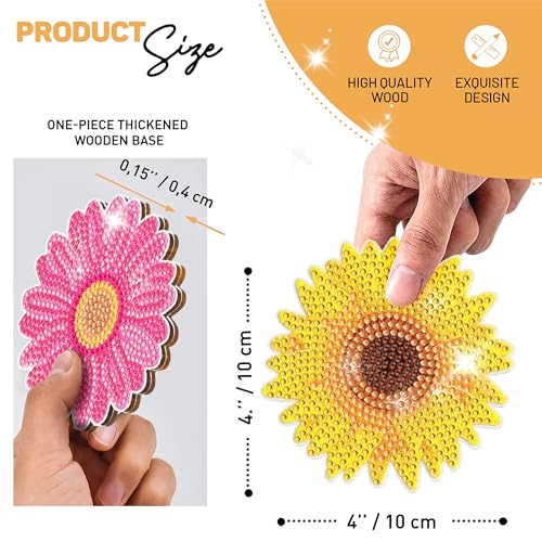 8 Pcs Flowers Shaped Diamond Painting Kits, Diamond Painting Kits with Holder Flowers, Diamond Art Coasters for Beginners Adults - Perfect Art Craft Supplies Gift!… (Flowers) - color: Flowers