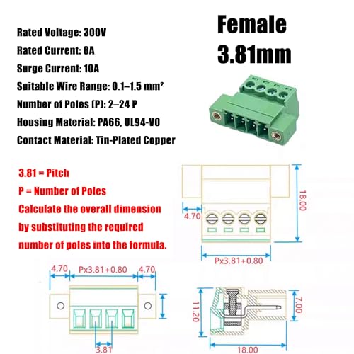 5Sets 6Pin 3.81mm Through-Wall Screw Terminal Block Connectors - size: 6 Pin