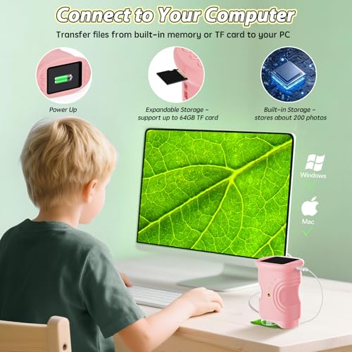 Alotwan Kids Microscope Digital 1000X Zoom, Mini Pocket Handheld Microscope Portable Travel Toys, HD Camera Video Magnifying Glass, Christmas Birthday Gifts for Girls, STEM Toys for Toddlers Age 3-8 - color: Pink