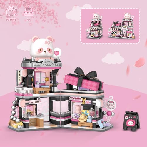 NEWABWN Street View Panda Gift Shop MOC Set, 938 Pcs Mini Blocks - style: Gift Shop