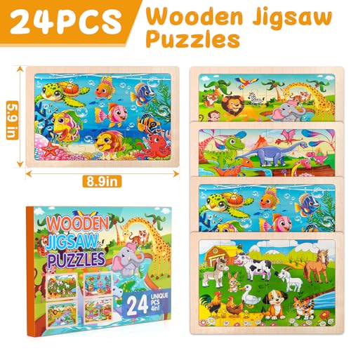 4 Pack Wooden Animal Jigsaw Puzzles for Kids Age 3+ Puzzles Gift - color: Animal