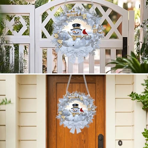 MXJSUA Christmas Ice Houses Special Shaped Hanging Diamond Painting Art Kits for Adults, Snowman Wreath Crystal Rhinestone Acrylic Gem Art Pendant Ornaments Kit for Home Decor and Gift 7.53*7.55 Inch - color: Christmas-02