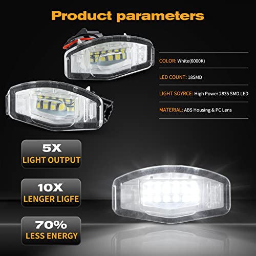 POPMOTORZ LED License Plate Lights Assembly Compatible With 2003-2012 Honda Civic Accord MR-V/Pilot Odyssey City MK4 & 1999-2009 Acura MDX RI TI TSX ILX RDX - 2 Pack 18 SMD Xenon White - size: For Honda Acura