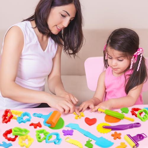 Dough Tools Set for Kids 20 PCS Dough Play Tools with Animal Cutters,Rollilng Pins,Rollers, Random Color - color: Multi