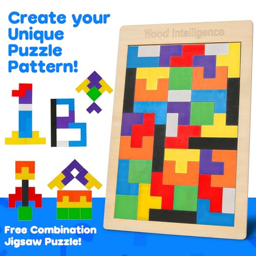 4 Pack Wooden Hexagon Puzzle, STEM Logic IQ Travel Game for Kids Adults - style: Puzzle Set- 4 Pack
