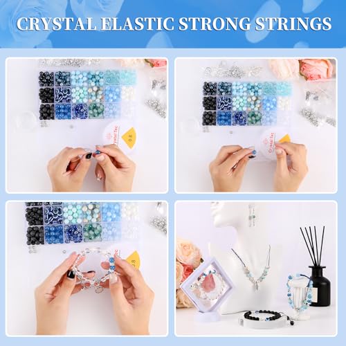 Tunmiok Glass Beads for Bracelets Making Kit, Jewelry Making Supplies with Charms, Crystal String, Spacer Beads, DIY Bracelet Necklace Craft Kit for Adults (Blue) - color: Blue