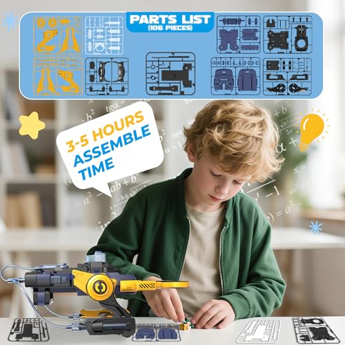 Robotic Mechanical Hand STEM Toy, DIY Engineering Kit for Kids 8+ (Yellow) - color: Yellow