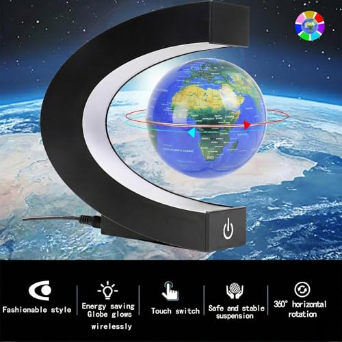 Magnetic Levitation Floating Rotating World globe for children With Colored Lamp And Touch Switch For Men Boss Cool home/Office Decor unique Gifts Or Kids Desk Tech accessories Gadget teenage Toys - color: Blue Glow Color-Changing