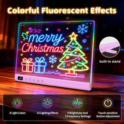 Led Drawing Board with 13 Light Effects, 16" Rechargeable Glow Doodle LED Note Board with Colors, Neon Light Up Drawing Tablet Gifts for Kids for Easter Birthday Christmas Gift Ideas-Purple - color: Purple