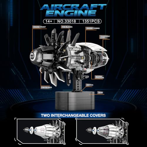 Reobrix Aircraft Engine Building Kit, 1351-Piece Motorized Model 33018