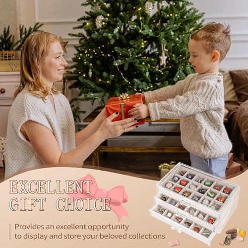 Bfttlity Acrylic Rock Display Case, 54 Grids Rock Collection Box for Kids - size: 54 Grids