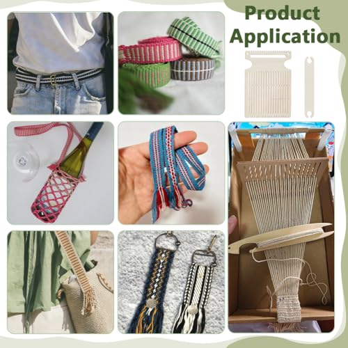 NBEADS 4 Sets Belt Weaving Kit, Weaving Loom Kit Wooden Belt Weaving Shuttle Tools DIY Weaving Crochet Knitting Wooden DIY Weaving Loom for Bracelet Bag Camera Strap, Old Lace