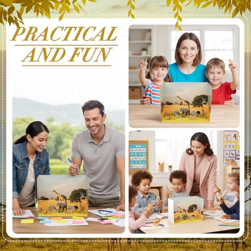 AmazingSpark 2 Set Grassland Diorama Box and Fake Grass Decor, Africa Safari Animal Diorama Project Supplies Set, Cardboard Display Case Kit & Artificial Grass with Double Sided Tapes for DIY Crafts - style: Grassland