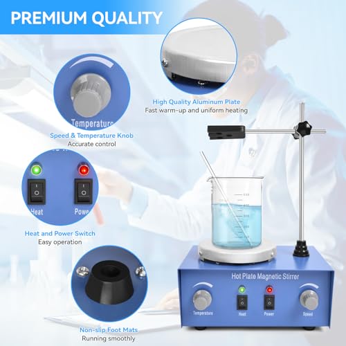 Vevitts 1000ml Magnetic Stirrer Hot Plate Magnetic Mixer Stir Plate Lab Stirrers 2400 RPM 100°C Stirring Bar