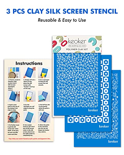 KEOKER Silk Screen Stencils for Polymer Clay, 3 PCS Reusable Silkscreen Print Kit for Printing on Clay & Other Jewelry Clay Earrings Decoration, Cheetah Leopard Silk Screen for Polymer Clay (3PC) - color: 3PC