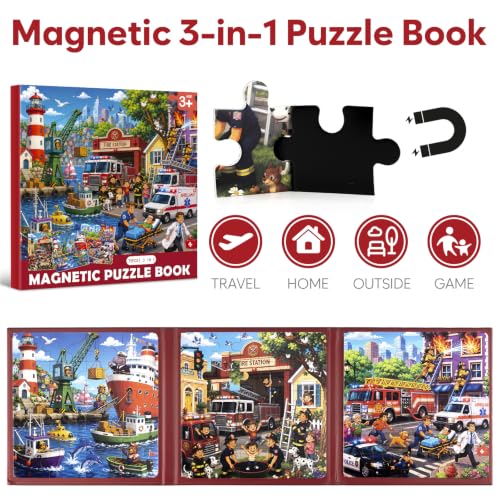 Biarek Fire Truck & Rescue Magnetic Puzzles for Kids 3-5, 75-Piece Set - color: Fire Truck & Rescue - 75 Pieces