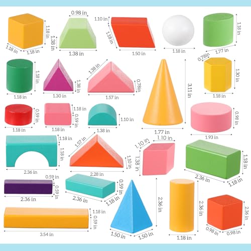 Deekin 24 Pcs Large 3D Shapes Geometric Solids Wooden Blocks, Wooden Shape - style: Wooden Shape
