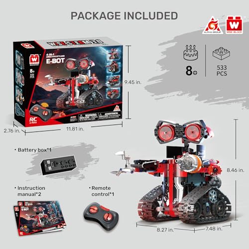 4-in-1 RC Robot Building Kit, STEM Robotics for Kids Ages 8-12, 533 PCS