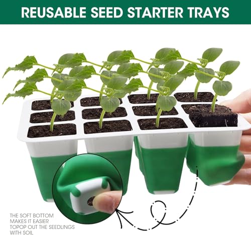 60-Cell Self Watering Seed Starter Tray with Grow Light, 5-Pack Reusable Seed Starter Kit with Soft Silicone, Plant Germination Trays with Humidity Dome for Seeding Planting Growing
