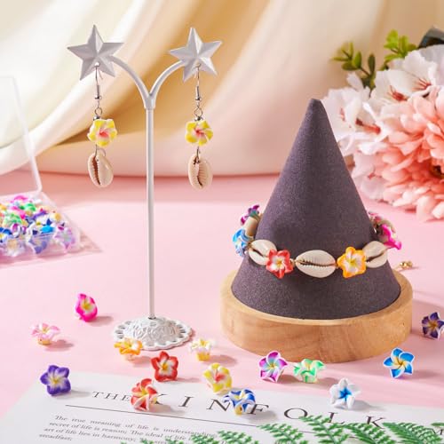 KISSITTY 120Pcs Handmade Polymer Clay Plumeria Beads Bulk 3D Frangipani Flower Beads Colorful Floral Loose Spacer Beads for DIY Summer Hawaiian Necklace Bracelet Earring Jewelry Making Supplies - color: Plumeria Flower # 2