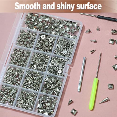 XKCWXY 600 Pcs Metal Punk Studs and Spikes Kit for Clothing Accessories