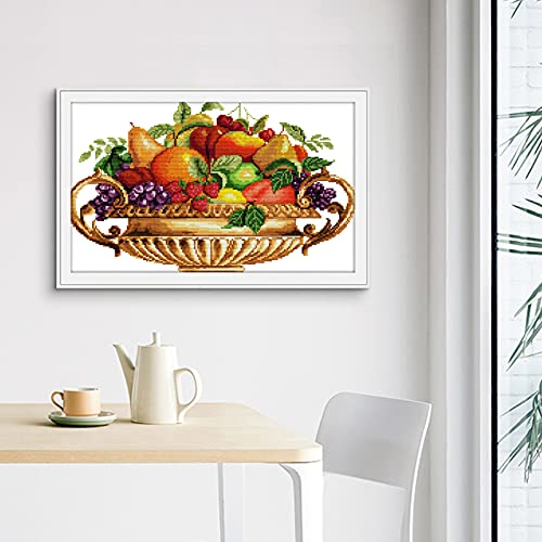 CROSSDECOR Stamped Cross Stitch Kits Full Range of Easy Patterns Embroidery Starter Kits for Beginners,Printed Cross-Stitch Kits for Home Decor DIY 14CT 2 Strands-Fruit Dish,17x11 inch - color: Fruit dish, 17x11 inch