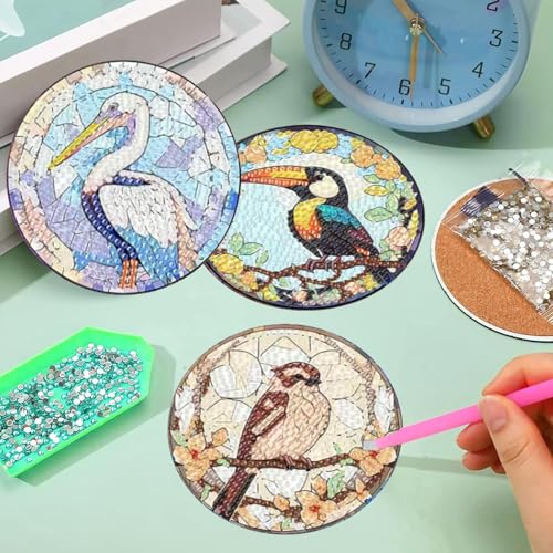Diamond Art Coasters Kit, 8 Pieces Birds Diamond Painting Coasters Kit - color: Birds