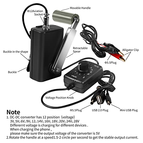 Hand Crank Generator High Power Charger for Outdoor Mobile Phone Computer Charging 30W / 0-28V with USB Plug (Black Generator + DC Regulator) - color: Black Generator + DC Regulator