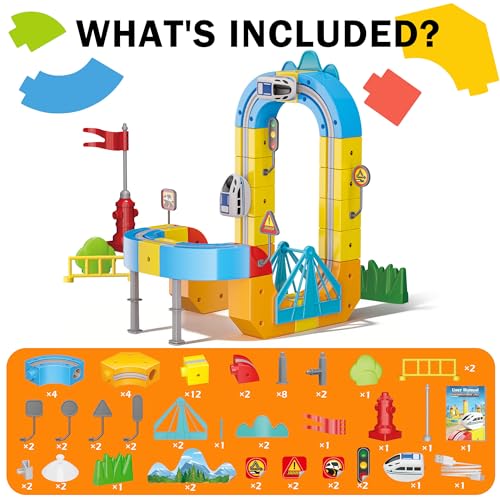 XDUOYJOY 60 PCS Rail Electric Train Building Block Toys with Traffic Signs
