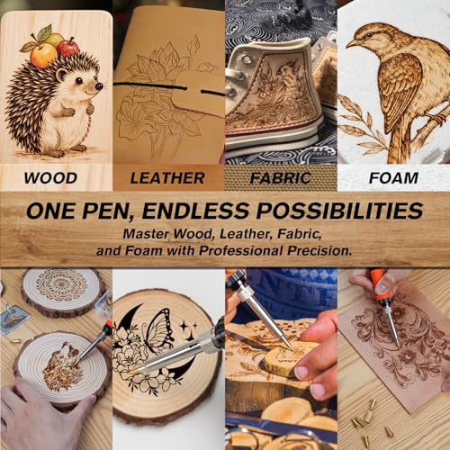 K KERNOWO Wood Burning Kit - 156Pcs All-in-One Wood Burning Tool Pen Adjustable Temperature Wood Burner Kit Crafts Gifts for Adults & Teens, Woodburning Kits for Beginner Pyrography - color: Black
