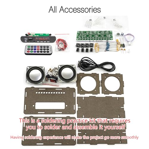 EIELE Soldering Practice Kit - Multi-Function Speaker with AUX & TF Playback, Voice-Activated Level Indicator, Dual Channel, Black Case - color: Black case