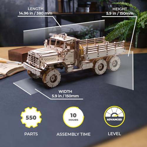 UGEARS Cargo Truck 3D Wooden Puzzles for Adults - Wooden Model Kits for Adults Cars Kits for Adult Puzzle Model Truck Kits Mechanical Models Brain Teaser, Hobby Set