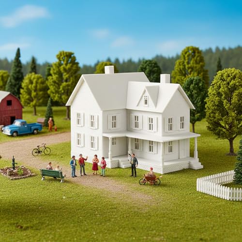 HO Scale Model Blank Village Two-Story House Kit Unassembled Christmas Building for Model Railroad (JZHO6879JJ)