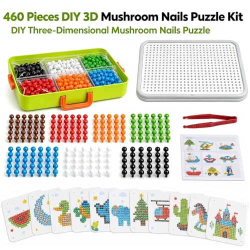 Puzzles Games for Kids 3-5,STEM Toys 3D Mushroom Nail Puzzle 460 Pieces Building Peg Kit DIY Creative Brain Teaser Puzzle Birthday Gifts for Boys Girls, for 3 4 5 6 7 8 Year Old