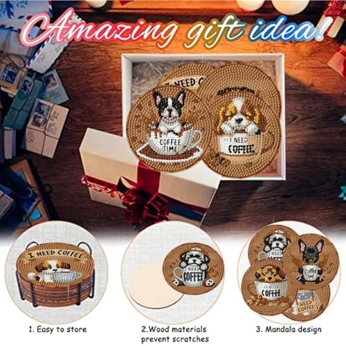 8 Pack Diamond Art Coasters,Coffee Dog Diamond Painting Coasters Kits - color: Coffee Dog Coasters