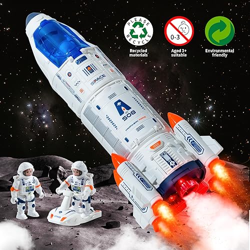 Wbzle Rocket Ship, Space Shuttle Astronaut & Space Adventure Toys,Science Educational Rocket Toys for Kids 3-5 - Lights/Music/Spray
