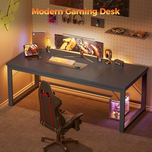 Mericonia 63x28 Inch Computer Desk, 1" Thick Large Office Table, Black - color: Black, size: 63*28,1"T