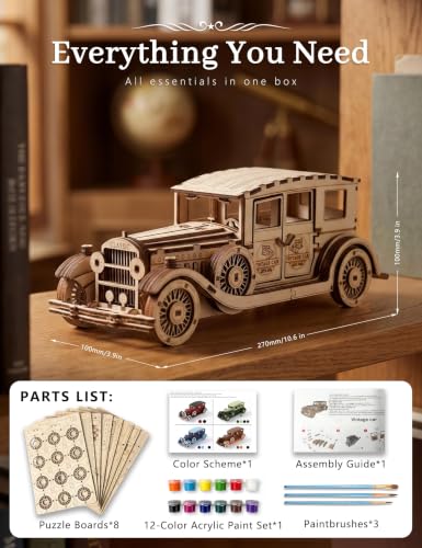 BOOZUU Paintable 3D Wooden Vintage Car Puzzle for Adults