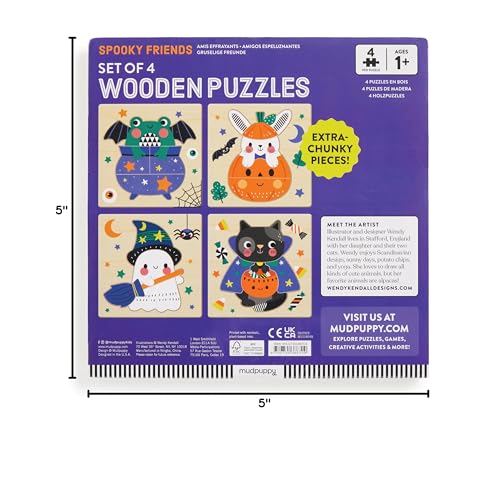 Mudpuppy - Spooky Friends - Set of 4 Wooden 4 Piece Puzzles for Kids - color: Spooky Friends