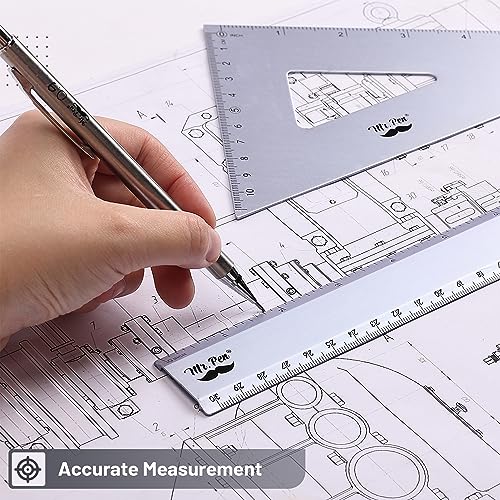 Mr. Pen- Metal Geometry Kit, 4 Pack, 45° & 30°/60° Set Squares - color: Periwinkle Gray
