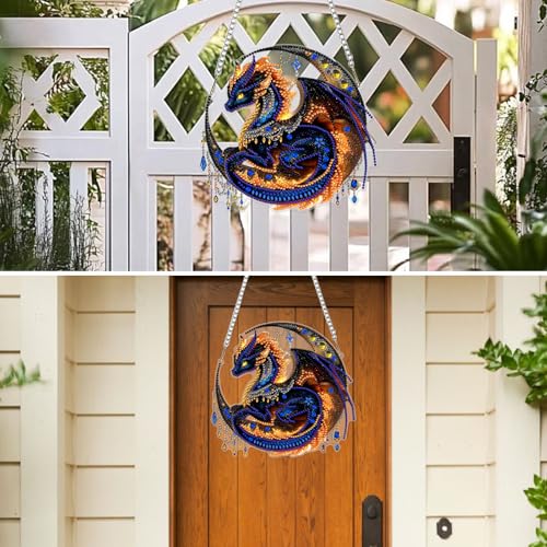 MXJSUA Black Dragon Diamond Art Hanging Kits for Adults Beginners, Crystal Diamond Suncatchers, Special Shape Diamond Painting Pendant Window Ornament Gifts for Home Garden Door Wall Decor - color: Animal-04