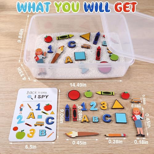 Beeveer 22 Pcs Sensory Bin Fillers for Kids Back to School Sensory Toy Kit Counting Sorting Fine Motor Toys with Simulated Sugar, Bin, Wood Chip and Spoon for Girl Boy Preschool Education Activities