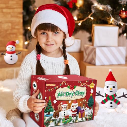 ESSENSON Air Dry Clay Christmas Crafts Kit, 36 Colors DIY Modeling Clay Craft Set with Accessories, Christmas Stocking Stuffers for Kids, Xmas Gift for Girls Boys