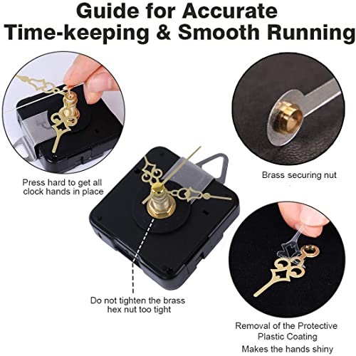 EMOON 3 Pack Silent Clock Mechanism Replacement Kit, Quartz Clock Movement with 7 Sets of Hands, Battery Operated (Shaft 16mm, 20mm, 23mm)
