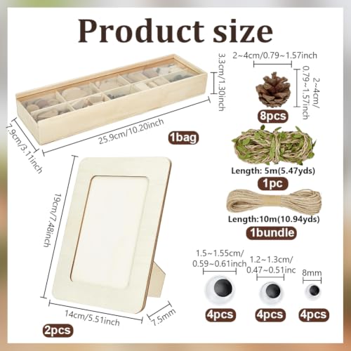 PH PandaHall Wooden Unfinished Craft Kits, Wood Slices for Crafts with Photo Frame Eyes Buttons Pine Cone DIY Wood Building Blocks for Preschool Art Projects DIY Painting Building Sorting Activities
