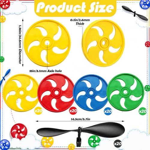 Hungdao 20 Pack Plastic Propellers Model Aircraft Propellers with 80 Pcs Wheels DIY Airplane Parts for Building Rubber Band Powered Planes Helicopters and Projects Maker Space Supplies Educational Kit