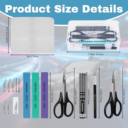 RC Car Body Reamer 0-14mm with Measurement Scale, Hole Punch Tool Kit with Curved & Straight Lexan Scissors, Hobby Knife for RC Shell Mounting, Trimming & Plastic Model Building(Black - color: Black